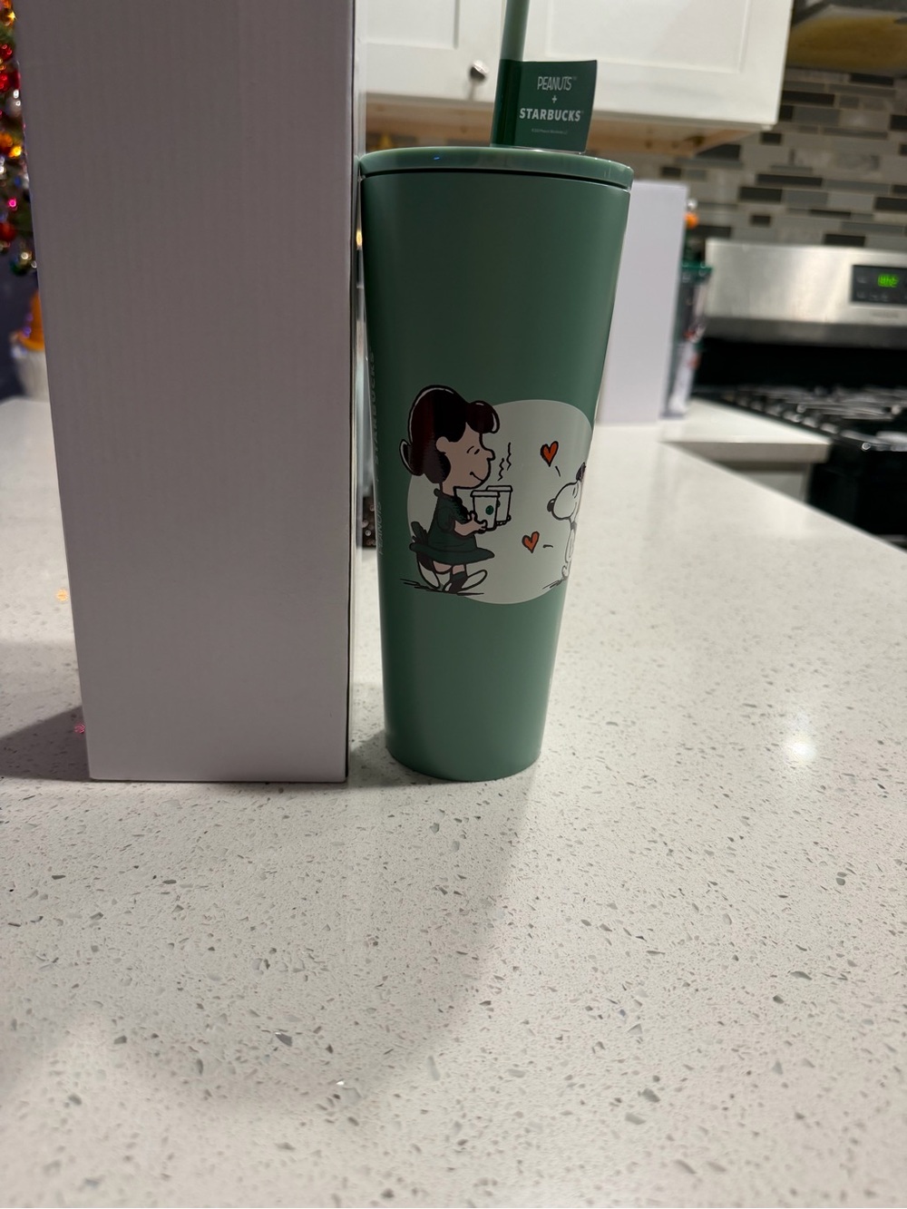 Starbucks Kids Mint Green Peanuts Tumbler with Lucy and Snoopy Art